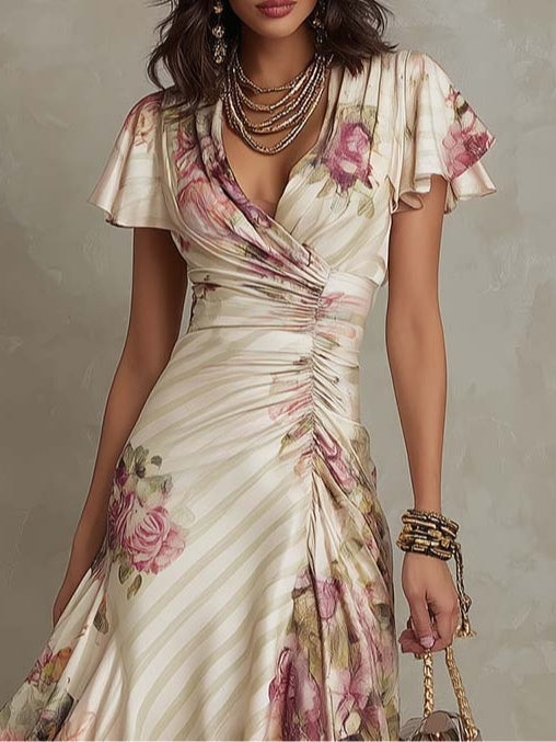 Neomi - Elegante Abito Retrò in Raso a Fiori