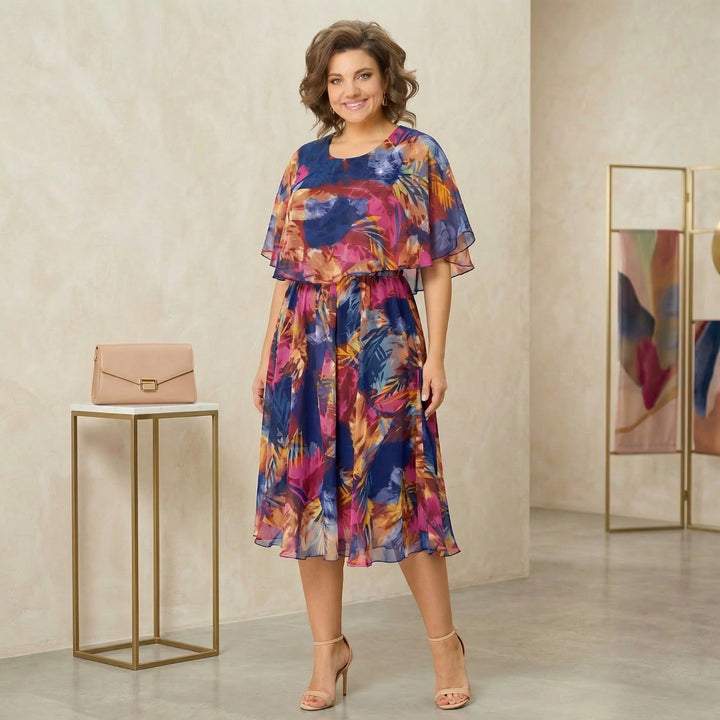 Irenen - Abito midi in Chiffon con Stampa Floreale