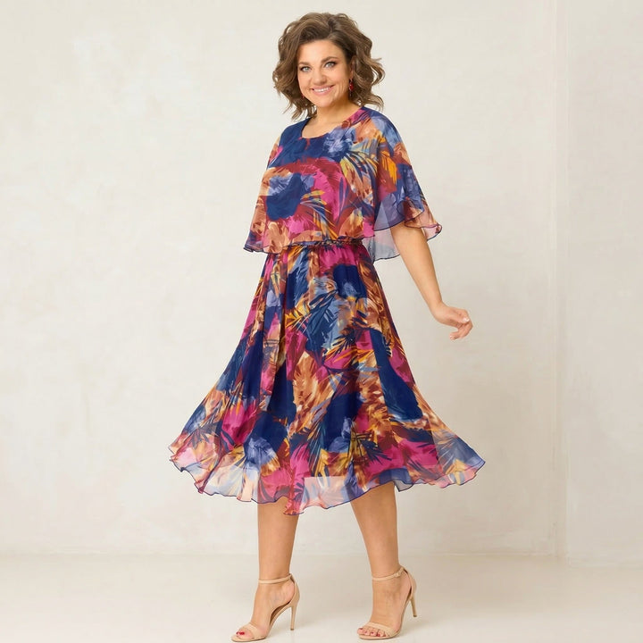 Irenen - Abito midi in Chiffon con Stampa Floreale