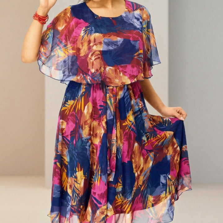 Irenen - Abito midi in Chiffon con Stampa Floreale