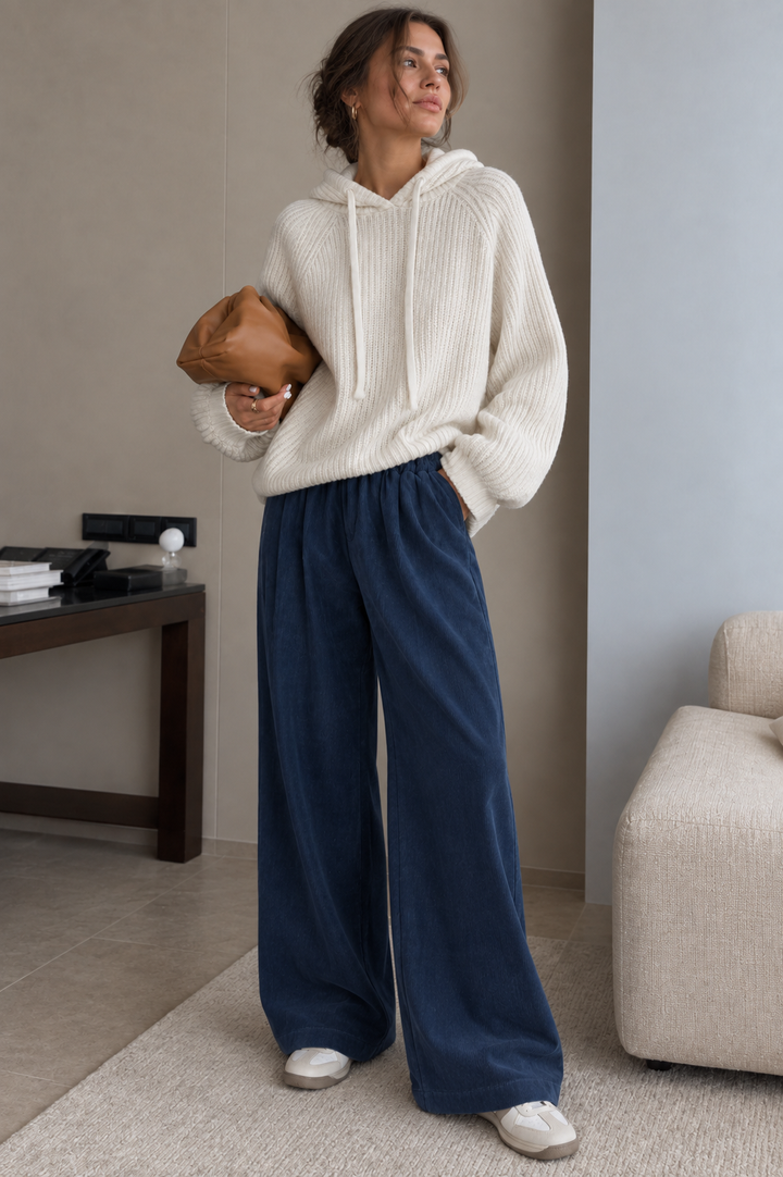 Sasithon - Maglione Con Cappuccio E Coulisse in Maglia a Coste