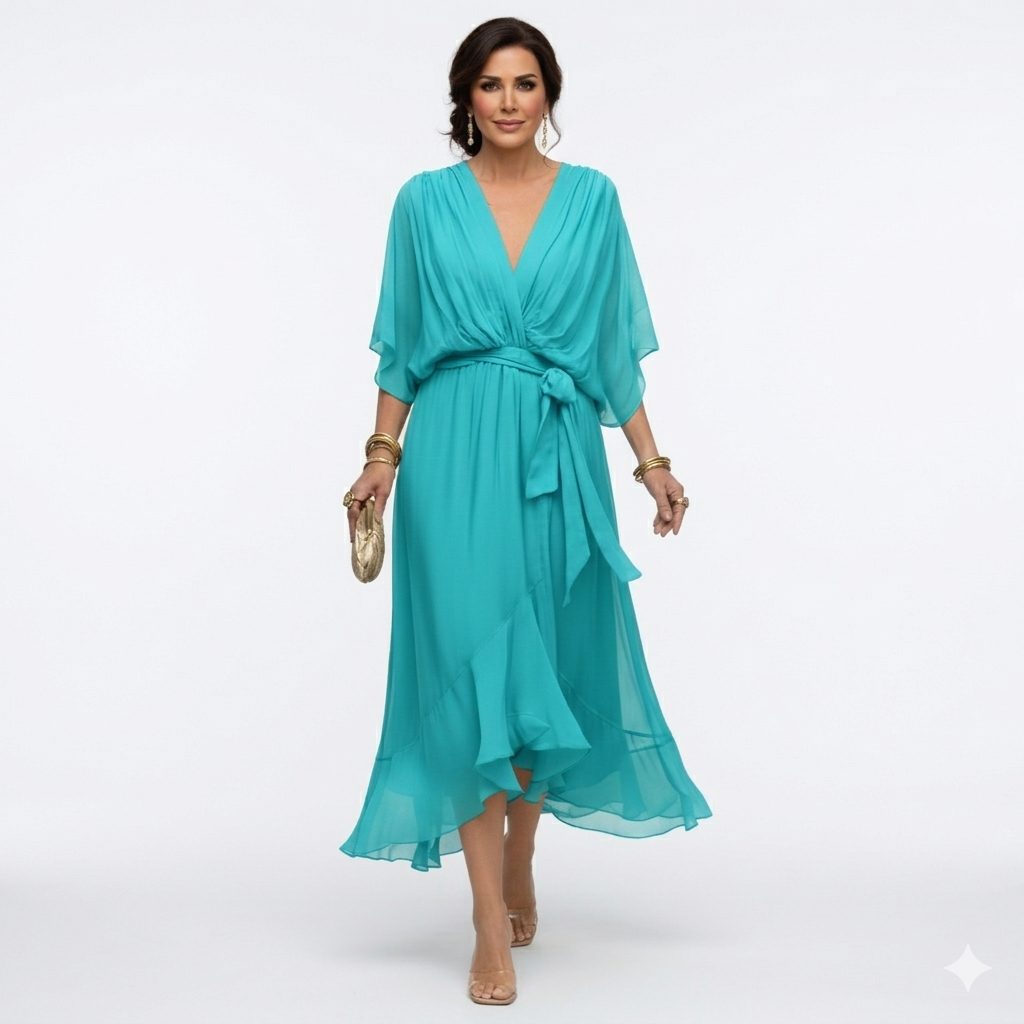 Zagda - Elegante Abito Midi Con Scollo a V