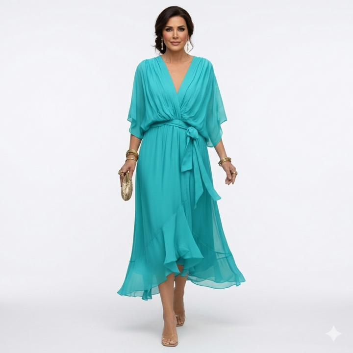 Zagda - Elegante Abito Midi Con Scollo a V