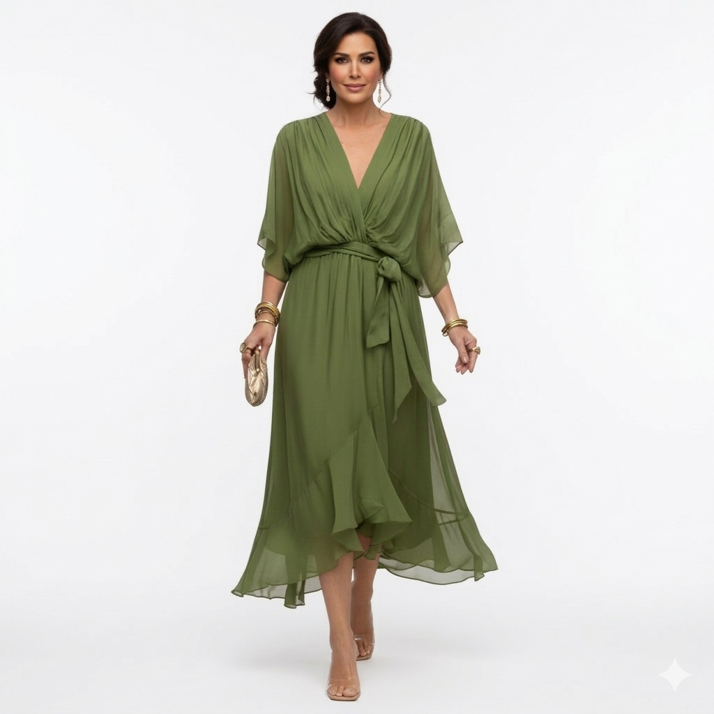 Zagda - Elegante Abito Midi Con Scollo a V
