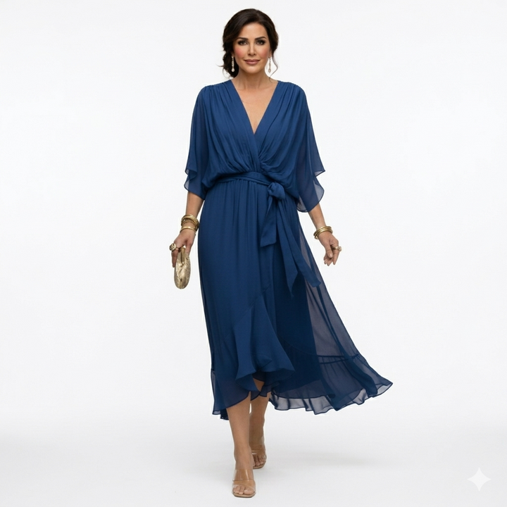 Zagda - Elegante Abito Midi Con Scollo a V