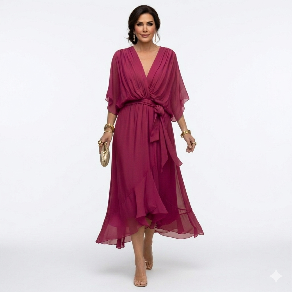 Zagda - Elegante Abito Midi Con Scollo a V
