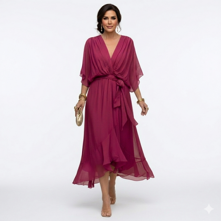 Zagda - Elegante Abito Midi Con Scollo a V
