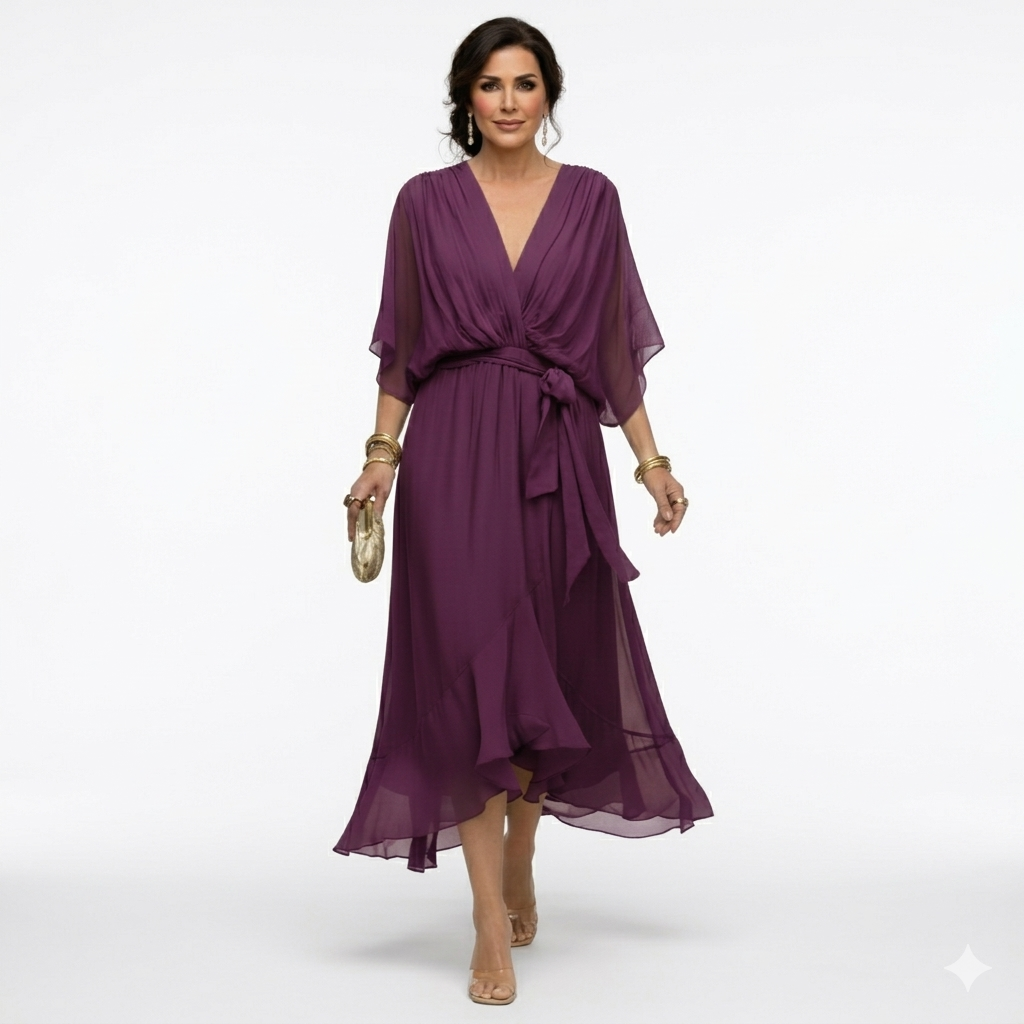 Zagda - Elegante Abito Midi Con Scollo a V