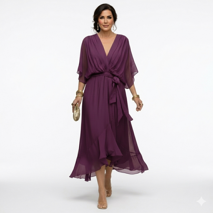 Zagda - Elegante Abito Midi Con Scollo a V