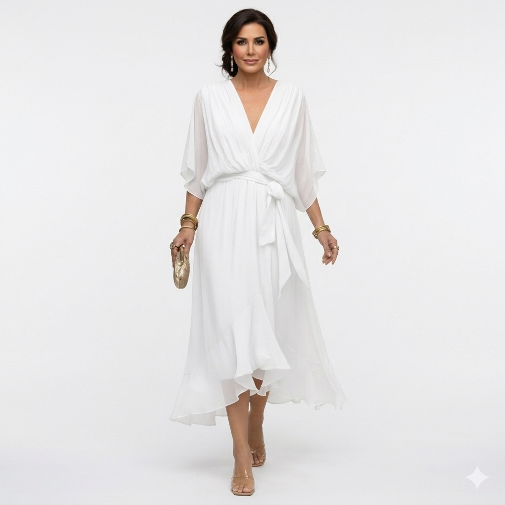 Zagda - Elegante Abito Midi Con Scollo a V