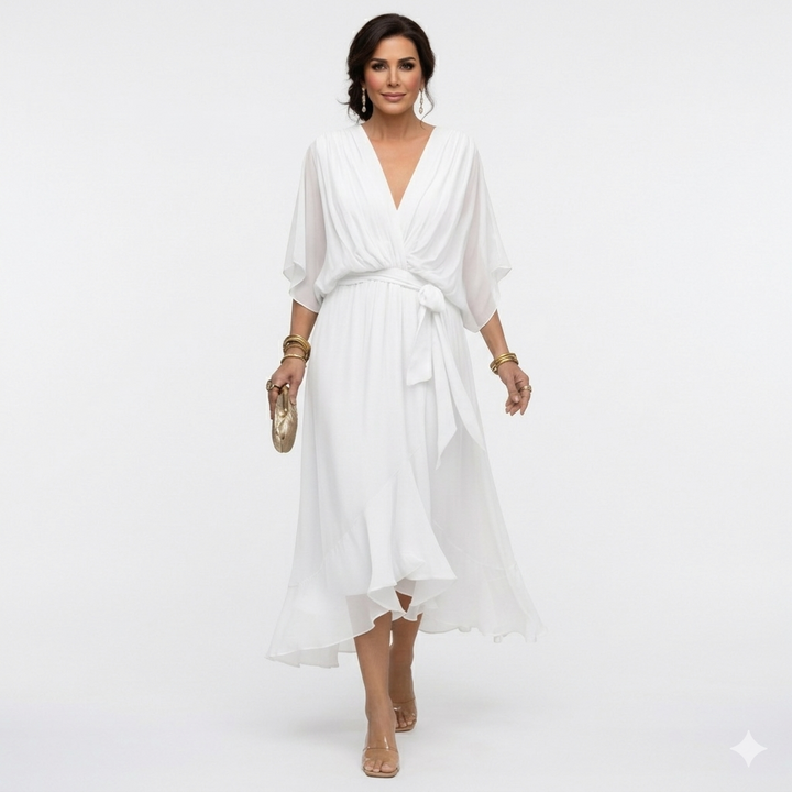 Zagda - Elegante Abito Midi Con Scollo a V