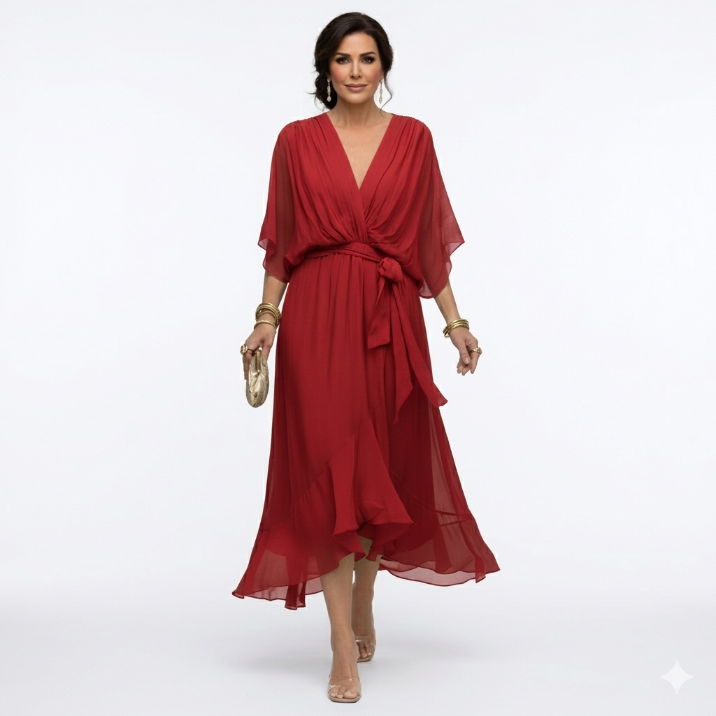 Zagda - Elegante Abito Midi Con Scollo a V
