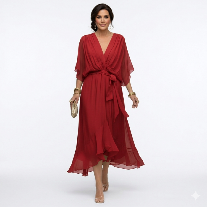 Zagda - Elegante Abito Midi Con Scollo a V