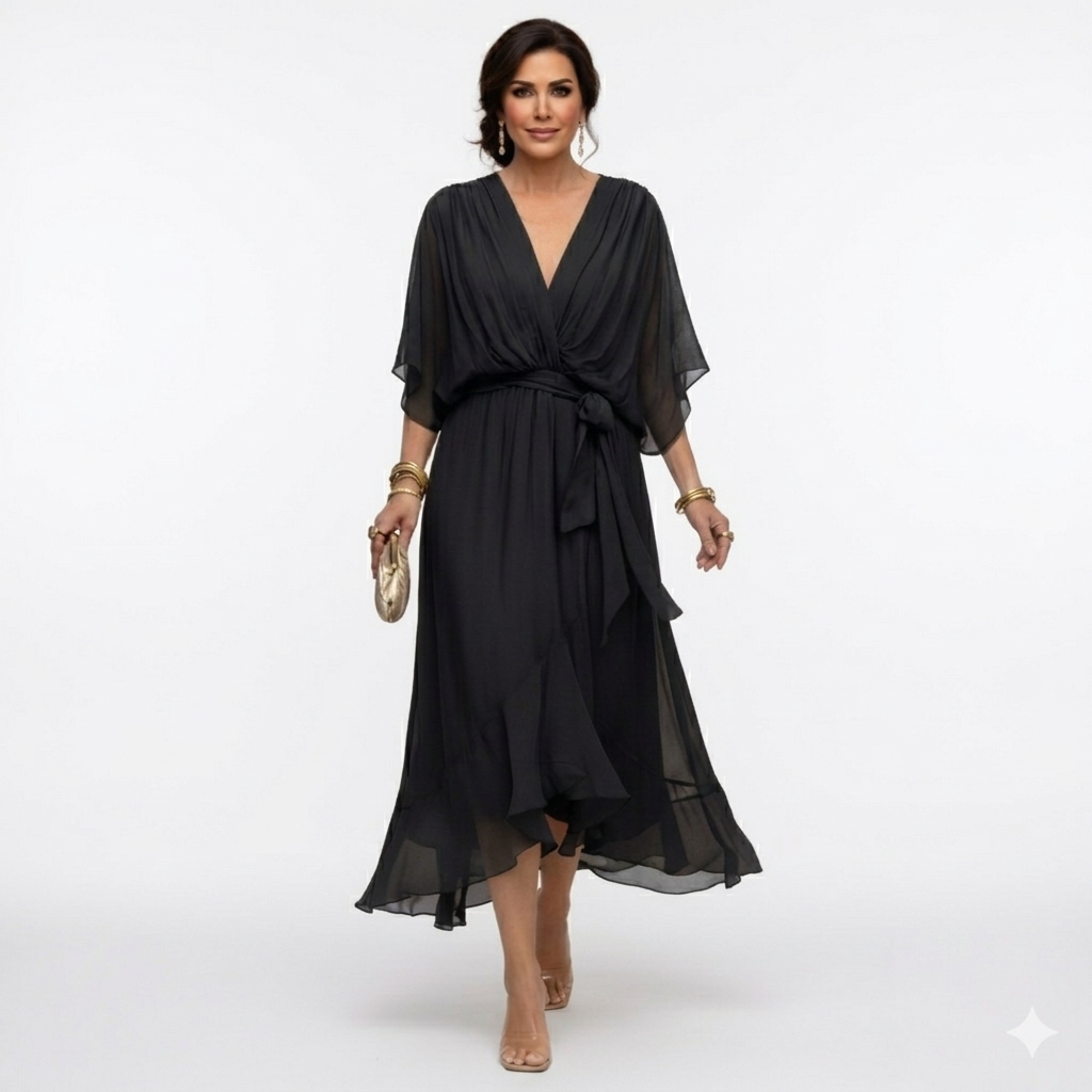 Zagda - Elegante Abito Midi Con Scollo a V