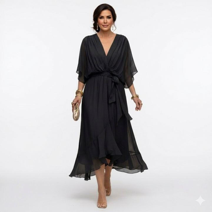 Zagda - Elegante Abito Midi Con Scollo a V
