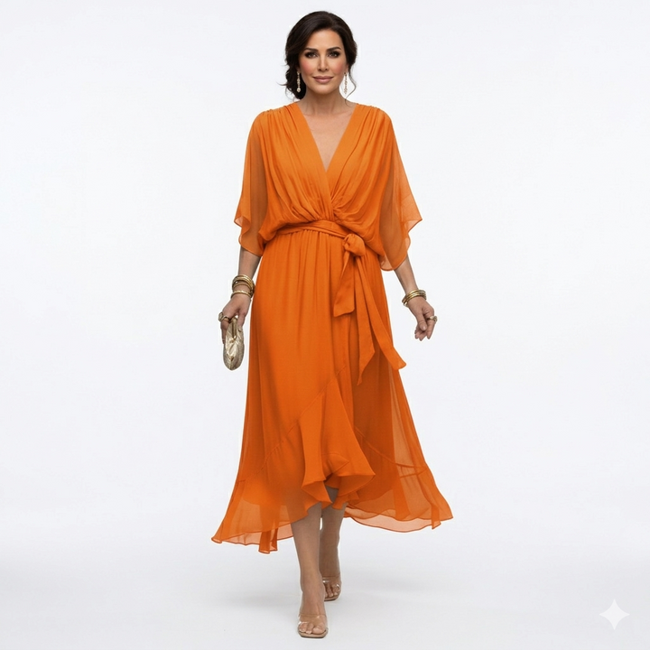 Zagda - Elegante Abito Midi Con Scollo a V