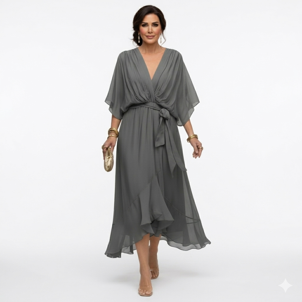 Zagda - Elegante Abito Midi Con Scollo a V