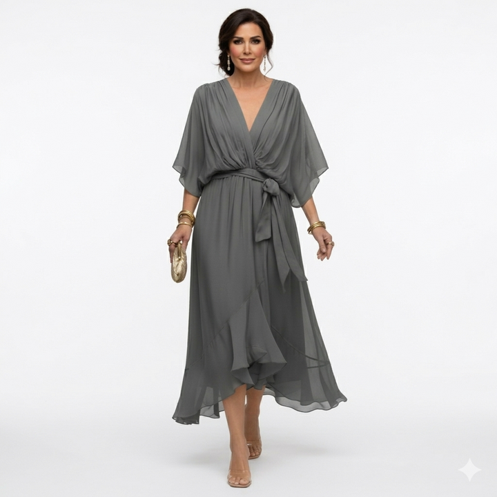 Zagda - Elegante Abito Midi Con Scollo a V