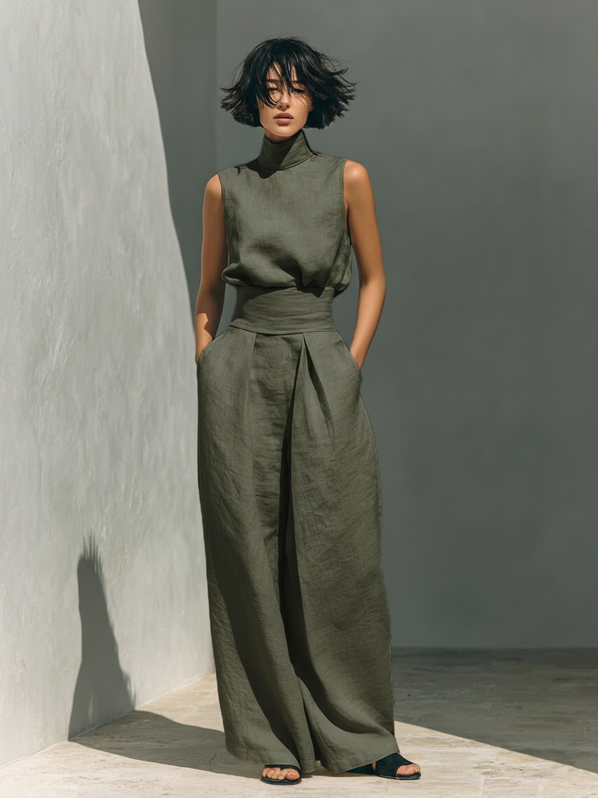Vlatka - Set Composto Da Camicetta Senza Maniche e Pantaloni a Gamba Larga