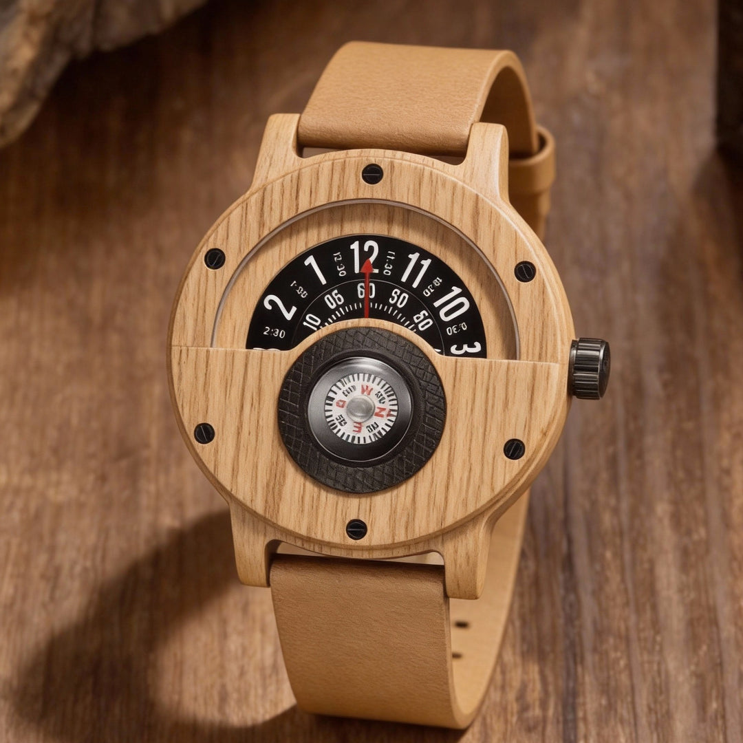 Krzysztof - Orologio Da Tavolo Con Quadrante a Bussola In Legno