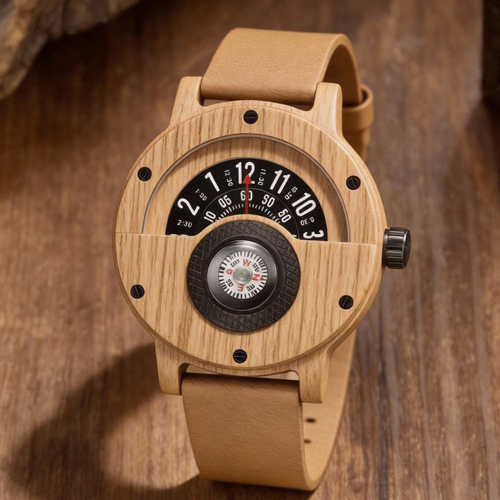 Krzysztof - Orologio Da Tavolo Con Quadrante a Bussola In Legno