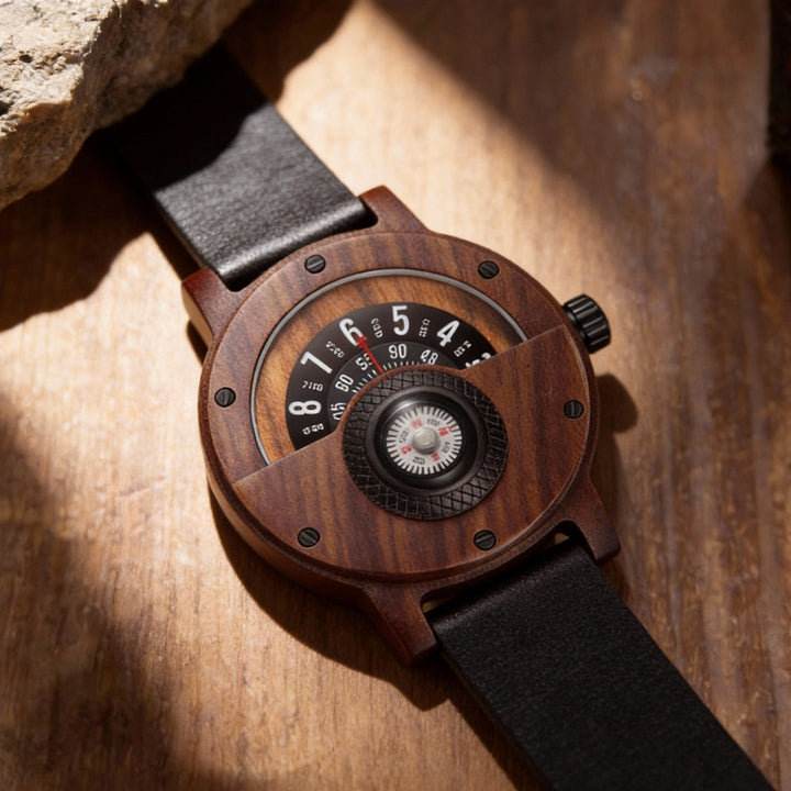 Krzysztof - Orologio Da Tavolo Con Quadrante a Bussola In Legno