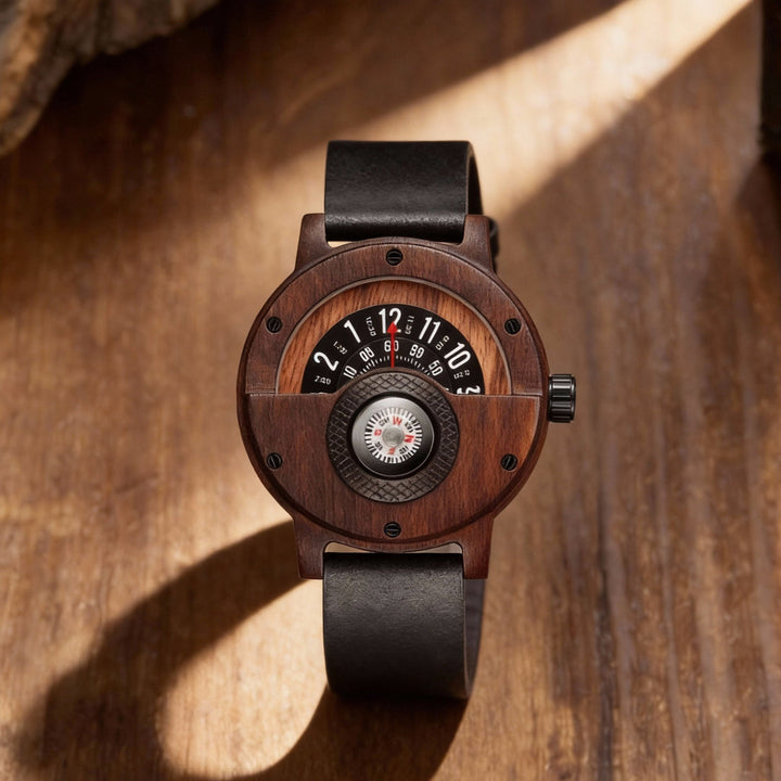 Krzysztof - Orologio Da Tavolo Con Quadrante a Bussola In Legno