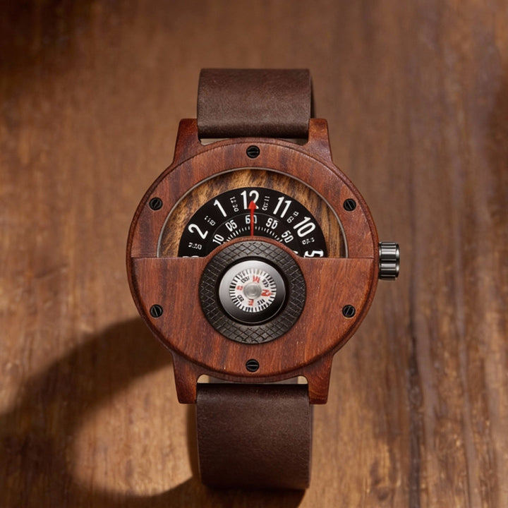 Krzysztof - Orologio Da Tavolo Con Quadrante a Bussola In Legno
