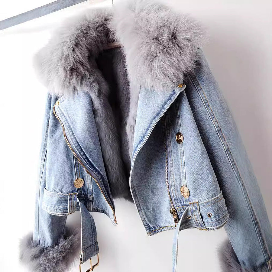 Phylicia - Elegante Giacca In Denim Con Pelliccia Sintetica