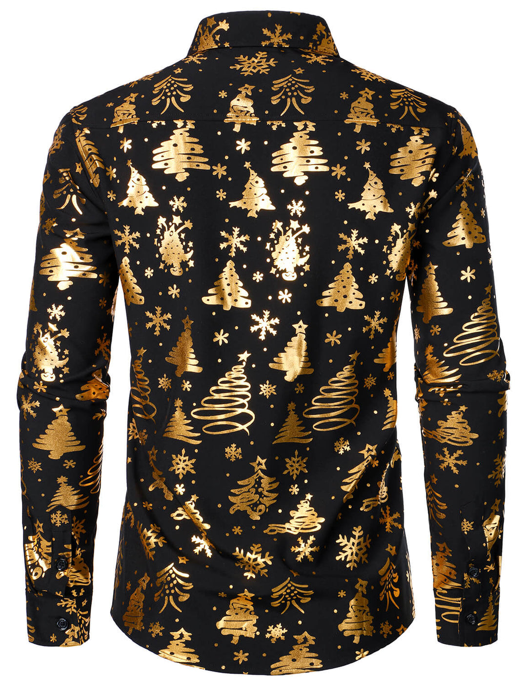 Nalcolm - Camicia da uomo Nera con Stampa natalizia Dorata e Maniche Lunghe
