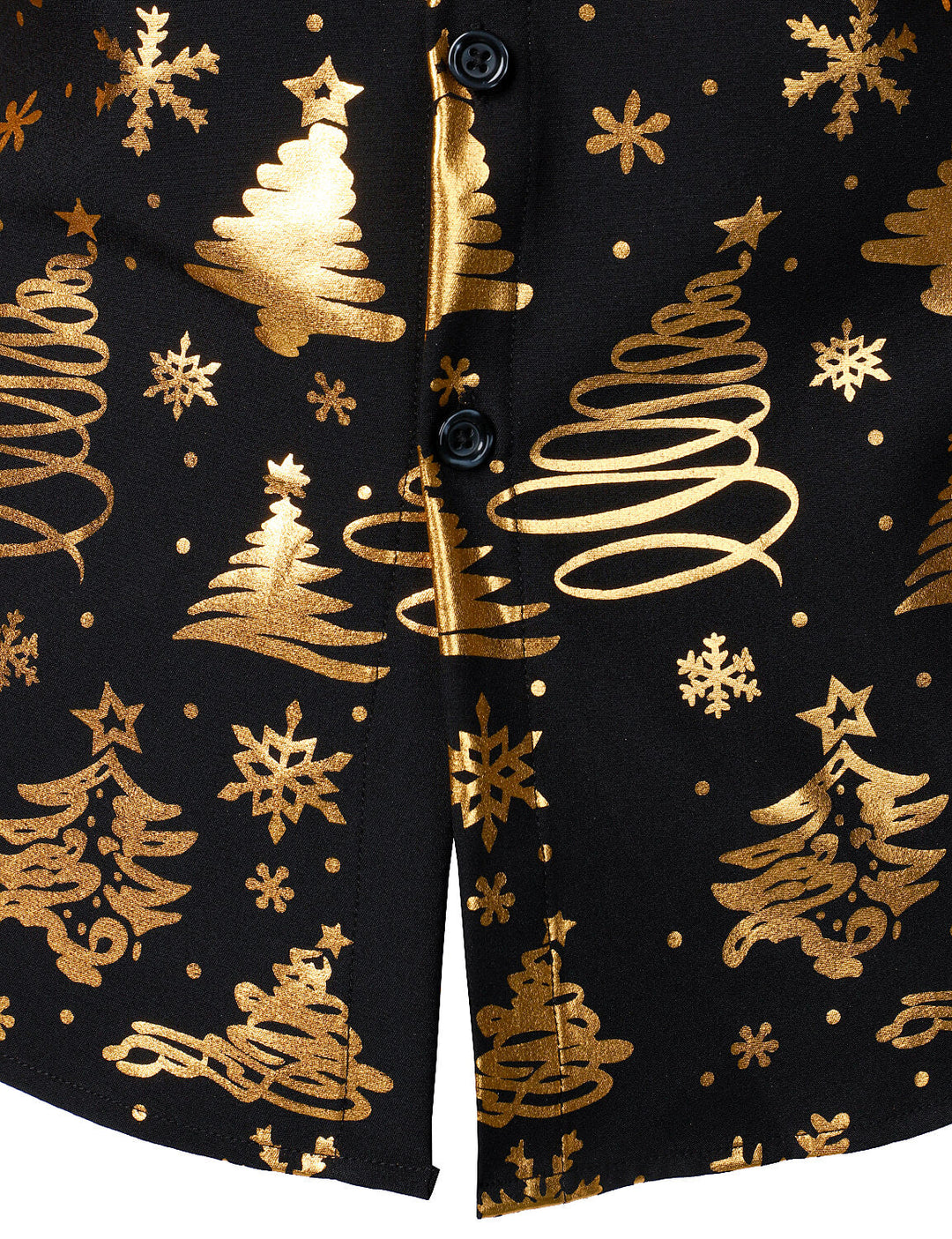 Nalcolm - Camicia da uomo Nera con Stampa natalizia Dorata e Maniche Lunghe