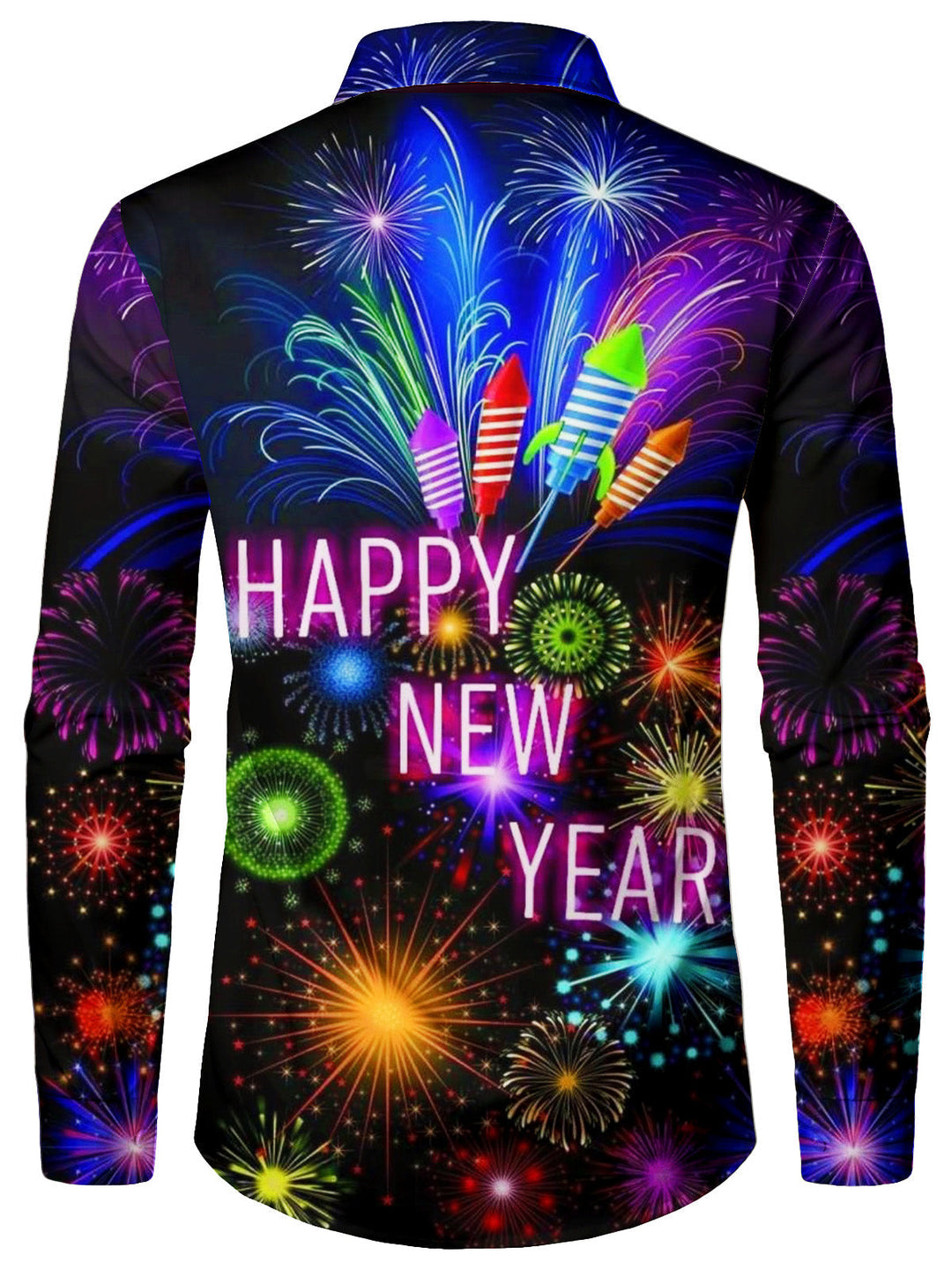 Mateo - Camicia da uomo a Maniche Lunghe Buon Anno Nuovo, Fuochi d'artificio