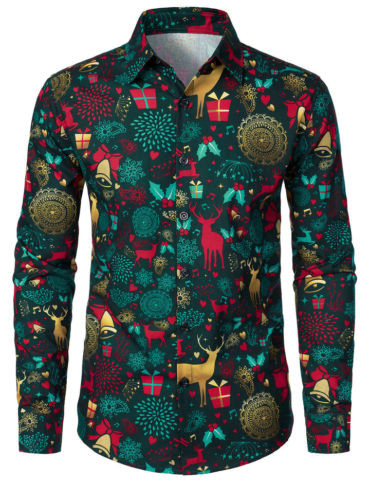 Victor - Camicia da uomo Natalizia in Cotone a Maniche Lunghe con Renna