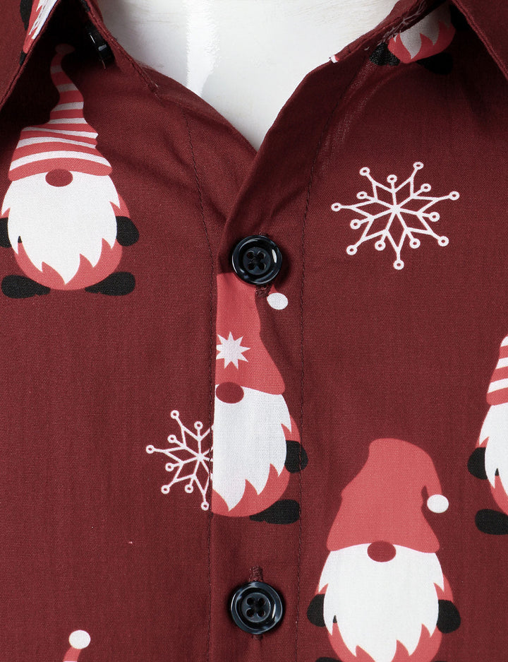 Isaac - Camicia da uomo Natalizia Rossa a Maniche Lunghe in cotone con Motivo elfo