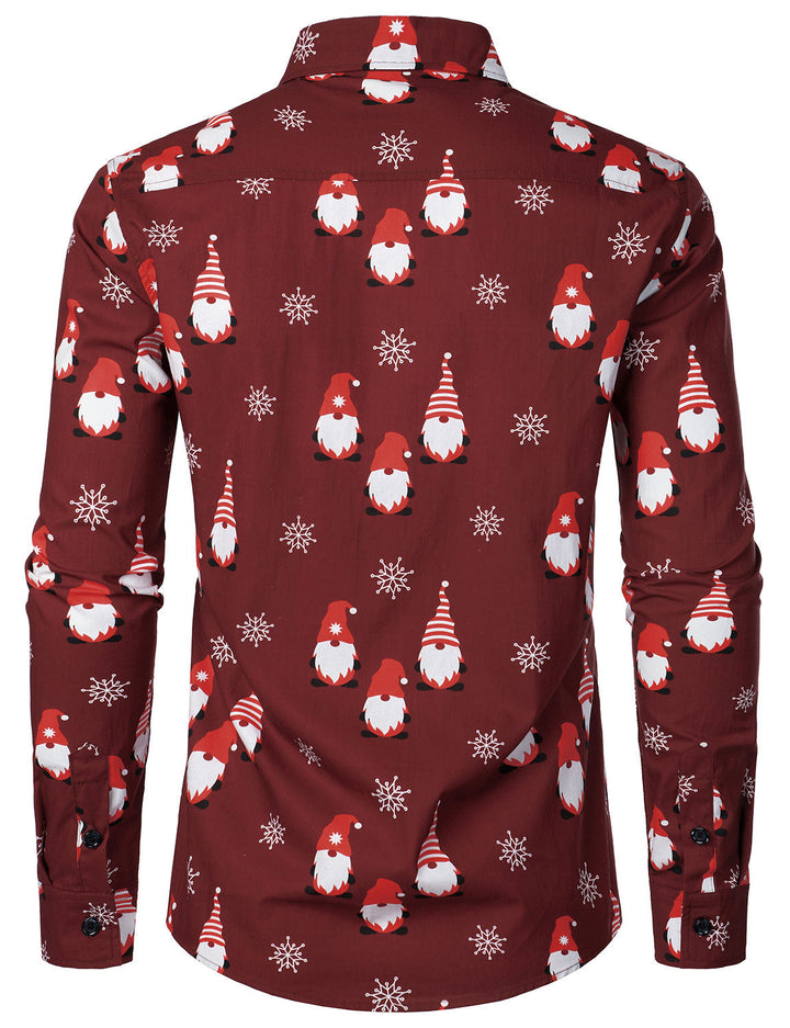 Isaac - Camicia da uomo Natalizia Rossa a Maniche Lunghe in cotone con Motivo elfo