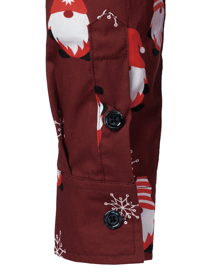 Isaac - Camicia da uomo Natalizia Rossa a Maniche Lunghe in cotone con Motivo elfo