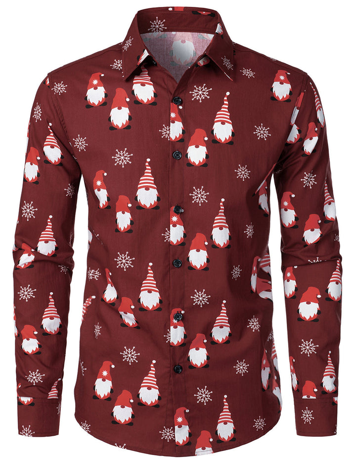 Isaac - Camicia da uomo Natalizia Rossa a Maniche Lunghe in cotone con Motivo elfo
