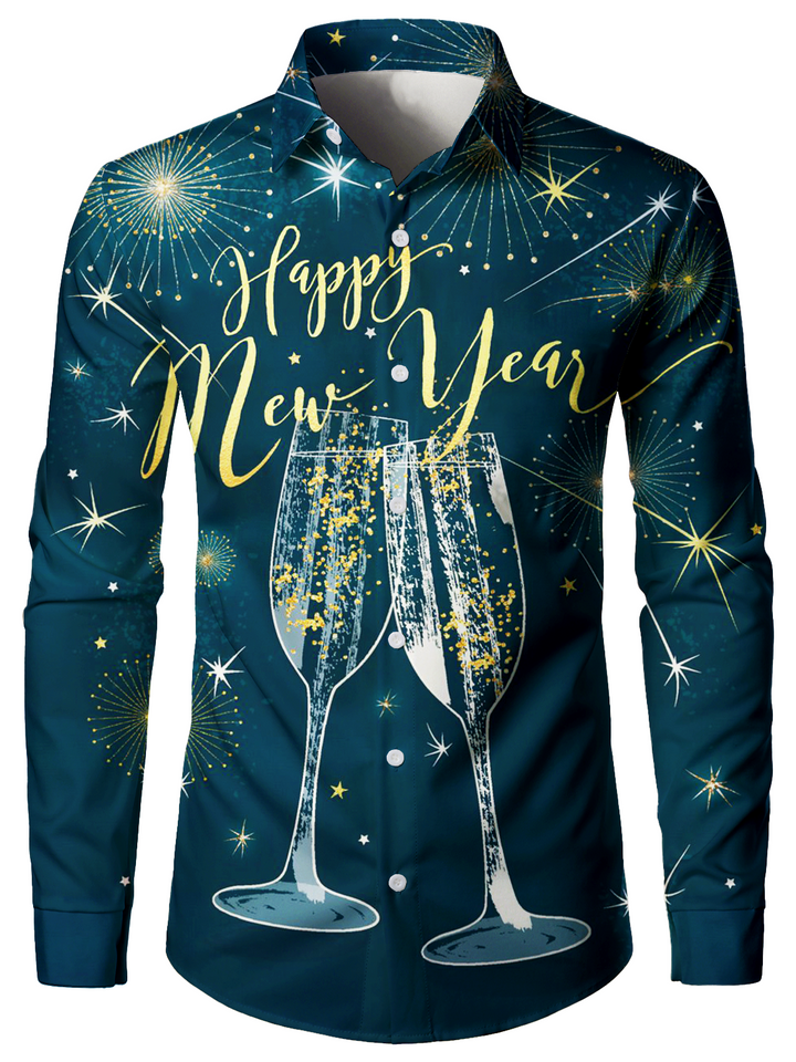 Jasonen - Camicia da uomo a Maniche Lunghe per le Feste Natalizie e di Capodanno