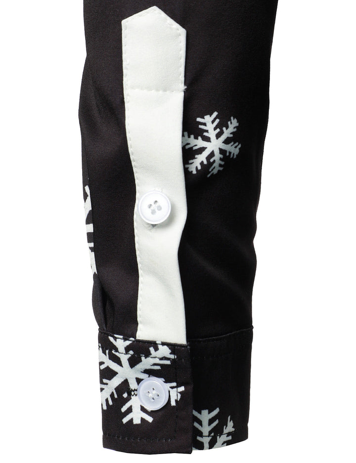 Mathan - Camicia da uomo con Bottoni, nera, Divertente, a Maniche lunghe, con motivo Babbo Natale