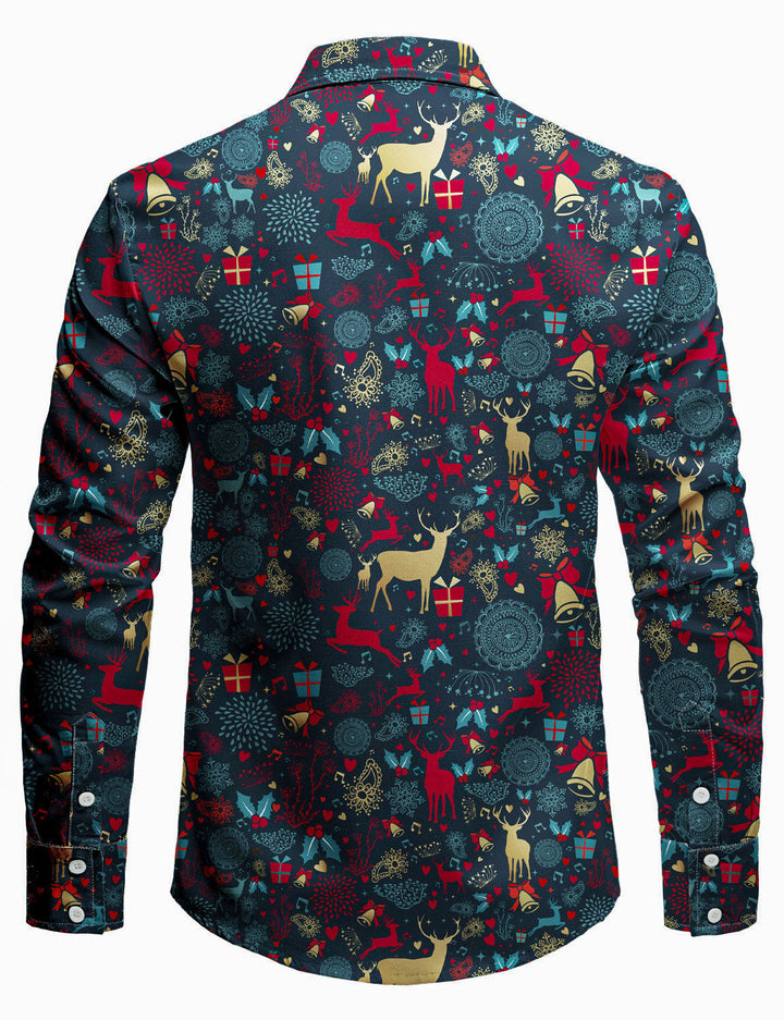 Marshall - Camicia da uomo Vintage Natalizia con Stampa Renna, Maniche Lunghe