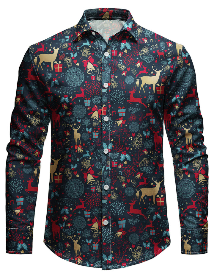 Marshall - Camicia da uomo Vintage Natalizia con Stampa Renna, Maniche Lunghe