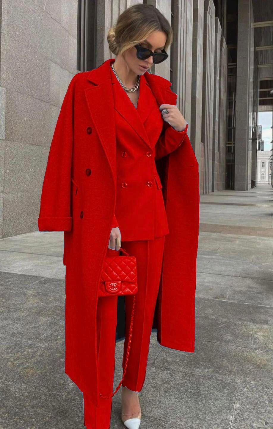Ofelya - Elegante Completo Doppiopetto Con Cappotto Lungo