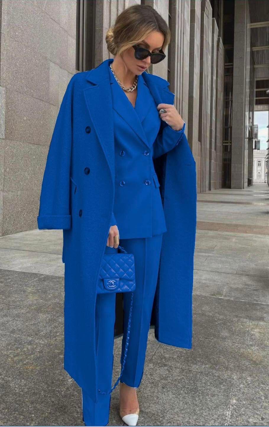 Ofelya - Elegante Completo Doppiopetto Con Cappotto Lungo