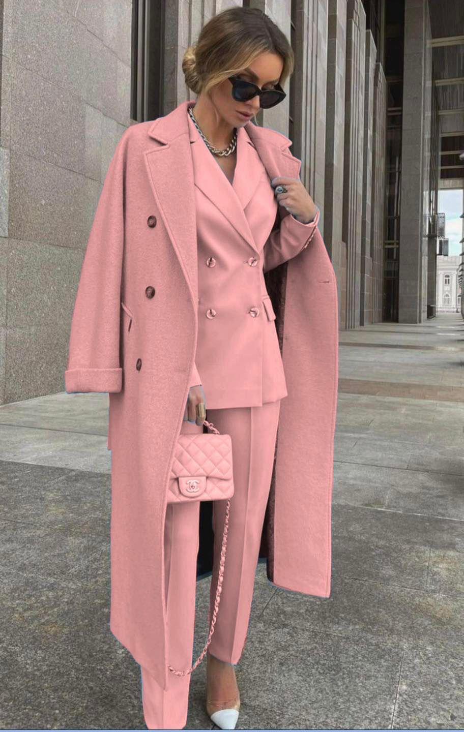 Ofelya - Elegante Completo Doppiopetto Con Cappotto Lungo