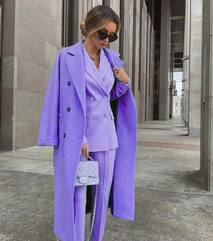 Ofelya - Elegante Completo Doppiopetto Con Cappotto Lungo