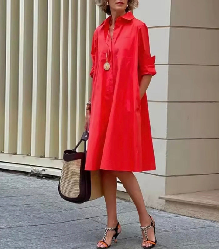 Kahleah - Elegante Abito a Camicia Con Tasche
