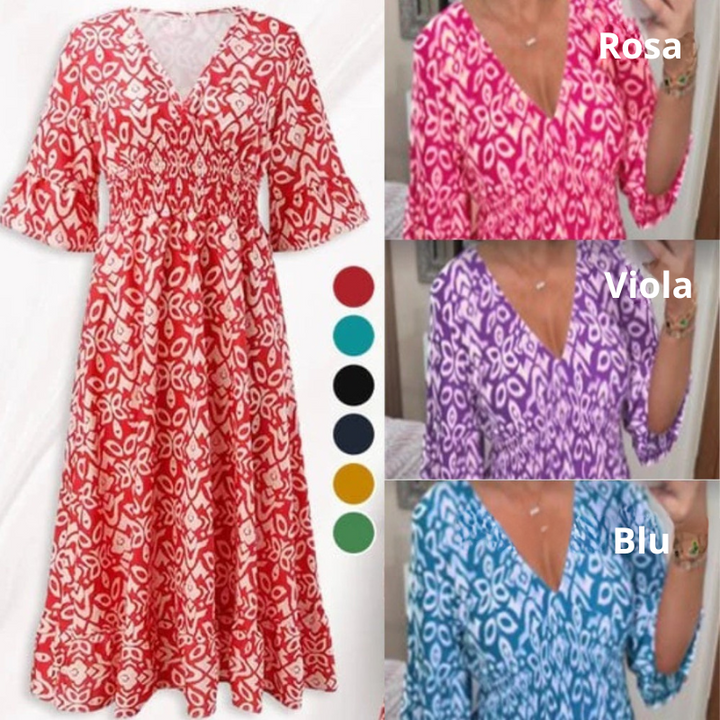 Yiska - Vestito Floreale con Scollo a V