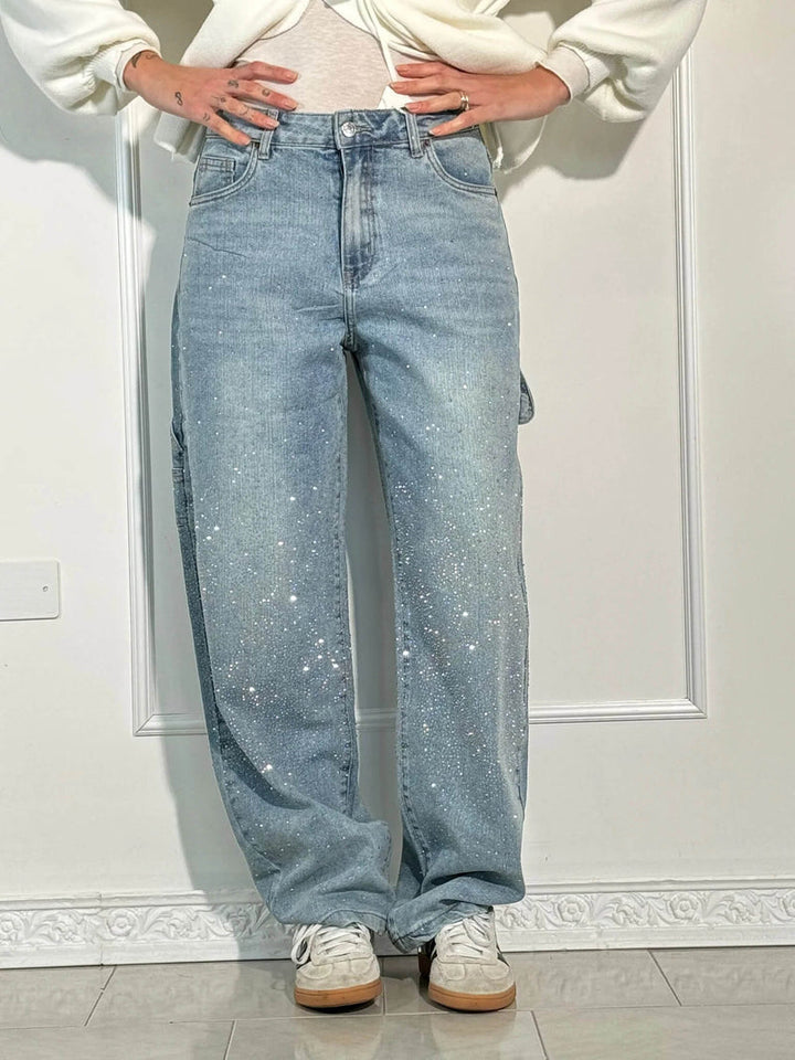 Zella - Jeans Comodi con Strass Luccicanti