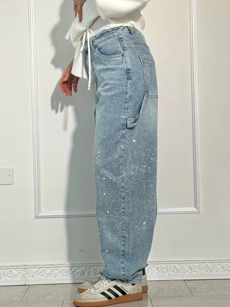 Zella - Jeans Comodi con Strass Luccicanti