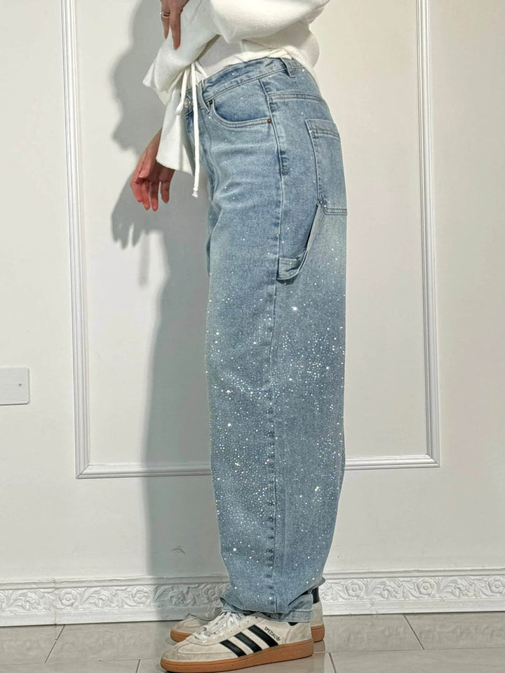 Zella - Jeans Comodi con Strass Luccicanti